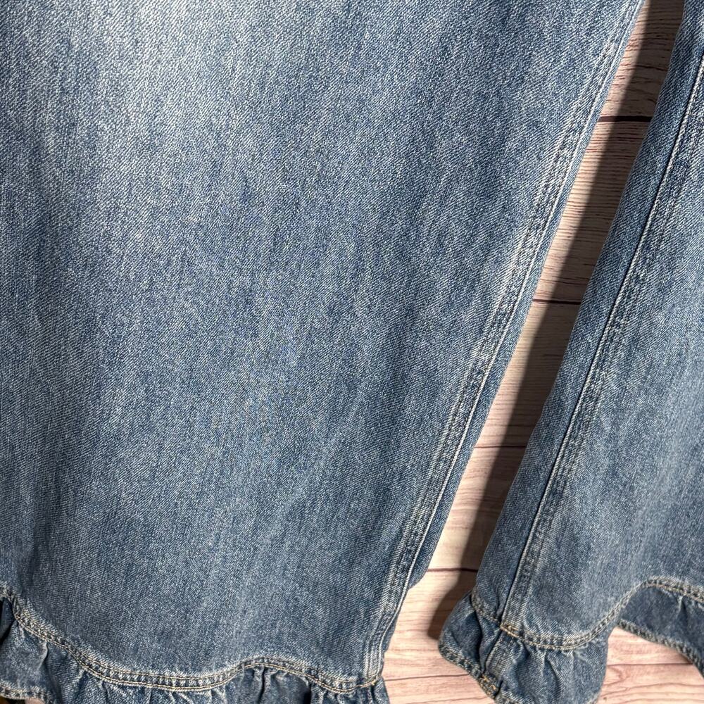 Pilcro Solene High Rise Wide Leg Ruffle Flare Blue Denim Jeans Size 30 Tall - Picture 8 of 15